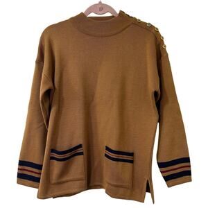 Suburbans Vtg Womens Sz Small Tan Wool Blend Mock Neck Sweater Old Money Buttons